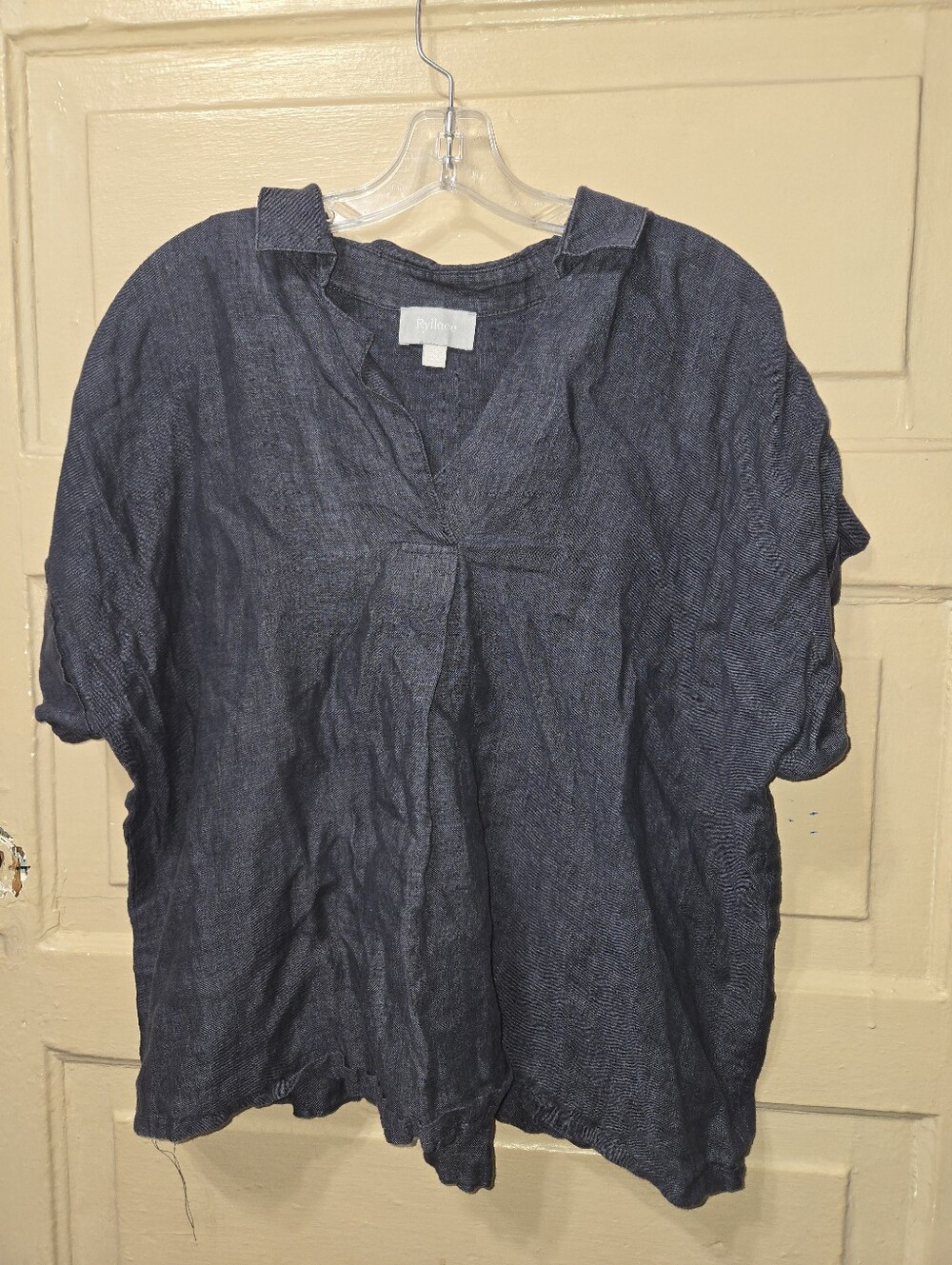 Ryllace Chambray V-Neck Short Sleeve Blouse EUC Size: 16